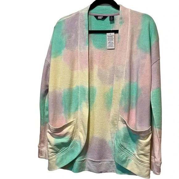 NWT Lands End Girls Terry Fleece Active Tie Dye Purple Blue Cardigan size XL - Picture 1 of 10